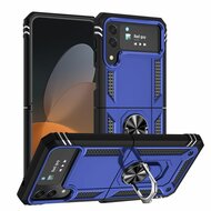 Samsung Galaxy Z Flip 4 Hoesje - MobyDefend Pantsercase Met Draaibare Ring - Blauw