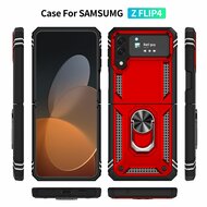 Samsung Galaxy Z Flip 4 Hoesje - MobyDefend Pantsercase Met Draaibare Ring - Rood