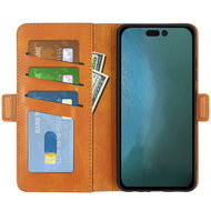 iPhone 14 Hoesje, MobyDefend Luxe Wallet Book Case (Sluiting Zijkant), Lichtbruin