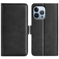 iPhone 14 Pro Hoesje, MobyDefend Luxe Wallet Book Case (Sluiting Zijkant), Zwart