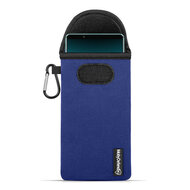 Hoesje voor Sony Xperia 5 IV - MobyDefend Neopreen Pouch Met Karabijnhaak - Insteekhoesje - Riemlus Hoesje - Blauw