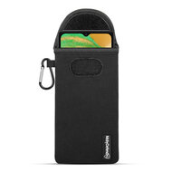 Hoesje voor Samsung Galaxy A04s, MobyDefend Neopreen Pouch Met Karabijnhaak, Insteekhoesje, Riemlus Hoesje, Zwart