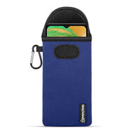 Hoesje voor Samsung Galaxy A04s, MobyDefend Neopreen Pouch Met Karabijnhaak, Insteekhoesje, Riemlus Hoesje, Blauw