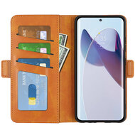 Motorola Edge 30 Ultra Hoesje, MobyDefend Luxe Wallet Book Case (Sluiting Zijkant), Lichtbruin