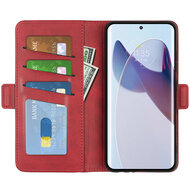 Motorola Edge 30 Ultra Hoesje, MobyDefend Luxe Wallet Book Case (Sluiting Zijkant), Rood