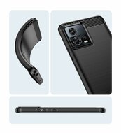 Motorola Edge 30 Fusion Hoesje - MobyDefend TPU Backcover - Geborstelde Metaal &amp; Carbon-Look - Zwart