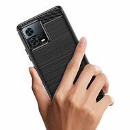 Motorola Edge 30 Fusion Hoesje - MobyDefend TPU Backcover - Geborstelde Metaal &amp; Carbon-Look - Zwart
