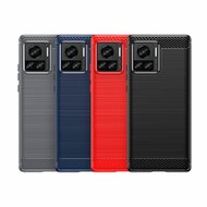 Motorola Edge 30 Ultra Hoesje - MobyDefend TPU Backcover - Geborstelde Metaal &amp; Carbon-Look - Zwart