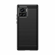 Motorola Edge 30 Ultra Hoesje - MobyDefend TPU Backcover - Geborstelde Metaal &amp; Carbon-Look - Zwart