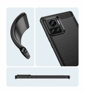 Motorola Edge 30 Ultra Hoesje, MobyDefend TPU Gelcase, Geborsteld Metaal + Carbonlook, Rood
