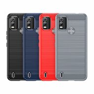 Nokia C21 Plus Hoesje - MobyDefend TPU Backcover - Geborstelde Metaal &amp; Carbon-Look - Zwart
