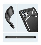 Nothing Phone 1 Hoesje - MobyDefend TPU Backcover - Geborstelde Metaal &amp; Carbon-Look - Zwart