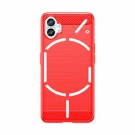 Nothing Phone 1 Hoesje, MobyDefend TPU Gelcase, Geborsteld Metaal + Carbonlook, Rood