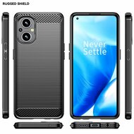 Oppo Reno 8 Lite Hoesje - MobyDefend TPU Backcover - Geborstelde Metaal &amp; Carbon-Look - Blauw