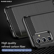 Samsung Galaxy A04s Hoesje, MobyDefend TPU Gelcase, Geborsteld Metaal + Carbonlook, Zwart