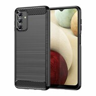 Samsung Galaxy A04s Hoesje - MobyDefend TPU Backcover - Geborstelde Metaal &amp; Carbon-Look - Zwart