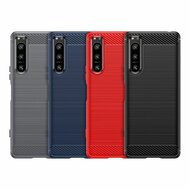 Sony Xperia 5 IV Hoesje, MobyDefend TPU Gelcase, Geborsteld Metaal + Carbonlook, Zwart