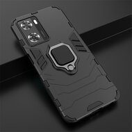 Oppo A57 / A57s / A77 Hoesje - MobyDefend Dubbelgelaagde Pantsercase Met Standaard - Zwart
