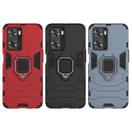 Oppo A57 / A57s / A77 Hoesje - MobyDefend Dubbelgelaagde Pantsercase Met Standaard - Zwart