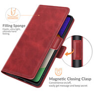 Samsung Galaxy A04s Hoesje, MobyDefend Luxe Wallet Book Case (Sluiting Zijkant), Rood