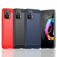 Motorola Edge 30 Neo Hoesje - MobyDefend TPU Backcover - Geborstelde Metaal &amp; Carbon-Look - Blauw