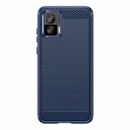 Motorola Edge 30 Neo Hoesje - MobyDefend TPU Backcover - Geborstelde Metaal &amp; Carbon-Look - Blauw