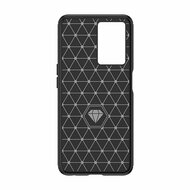 Oppo A57 / A57s / A77 Hoesje, MobyDefend TPU Gelcase, Geborsteld Metaal + Carbonlook, Zwart