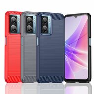 Oppo A57 / A57s / A77 Hoesje - MobyDefend TPU Backcover - Geborstelde Metaal &amp; Carbon-Look - Blauw