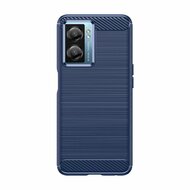 Oppo A57 / A57s / A77 Hoesje, MobyDefend TPU Gelcase, Geborsteld Metaal + Carbonlook, Blauw