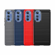 Motorola Moto E22 / E22i Hoesje, MobyDefend TPU Gelcase, Geborsteld Metaal + Carbonlook, Zwart