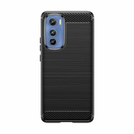 Motorola Moto E22 / E22i Hoesje, MobyDefend TPU Gelcase, Geborsteld Metaal + Carbonlook, Zwart