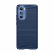 Motorola Moto E22 / E22i Hoesje - MobyDefend TPU Backcover - Geborstelde Metaal &amp; Carbon-Look - Blauw