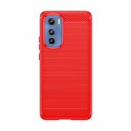 Motorola Moto E22 / E22i Hoesje, MobyDefend TPU Gelcase, Geborsteld Metaal + Carbonlook, Rood