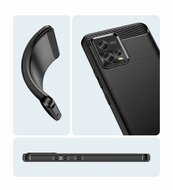 Motorola Moto G72 Hoesje, MobyDefend TPU Gelcase, Geborsteld Metaal + Carbonlook, Zwart