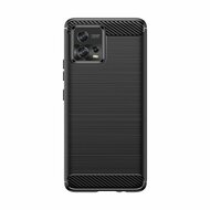 Motorola Moto G72 Hoesje, MobyDefend TPU Gelcase, Geborsteld Metaal + Carbonlook, Zwart