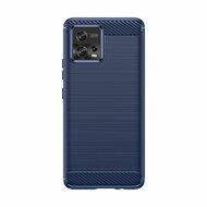 Motorola Moto G72 Hoesje, MobyDefend TPU Gelcase, Geborsteld Metaal + Carbonlook, Blauw