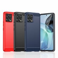 Motorola Moto G72 Hoesje, MobyDefend TPU Gelcase, Geborsteld Metaal + Carbonlook, Rood