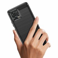 Motorola Moto G72 Hoesje, MobyDefend TPU Gelcase, Geborsteld Metaal + Carbonlook, Rood