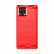Motorola Moto G72 Hoesje - MobyDefend TPU Backcover - Geborstelde Metaal &amp; Carbon-Look - Rood