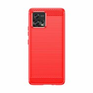 Motorola Moto G72 Hoesje, MobyDefend TPU Gelcase, Geborsteld Metaal + Carbonlook, Rood