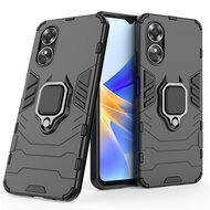 Oppo A17 Hoesje - MobyDefend Dubbelgelaagde Pantsercase Met Standaard - Zwart