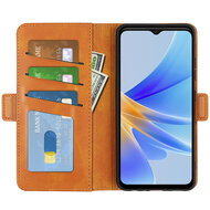 Oppo A17 Hoesje, MobyDefend Luxe Wallet Book Case (Sluiting Zijkant), Lichtbruin