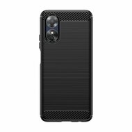 Oppo A17 Hoesje - MobyDefend TPU Backcover - Geborstelde Metaal &amp; Carbon-Look - Zwart