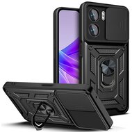 Oppo A57 / A57s / A77 Hoesje - MobyDefend Pantsercase Met Draaibare Ring - Zwart