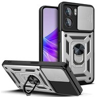 Oppo A57 / A57s / A77 Hoesje - MobyDefend Pantsercase Met Draaibare Ring - Zilvergrijs
