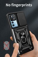 Xiaomi 12T / 12T Pro Hoesje, MobyDefend Pantsercase Met Draaibare Ring, Zwart