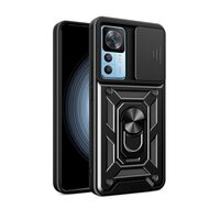 Xiaomi 12T / 12T Pro Hoesje, MobyDefend Pantsercase Met Draaibare Ring, Zwart