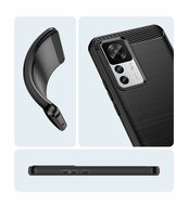 Xiaomi 12T / 12T Pro Hoesje - MobyDefend TPU Backcover - Geborstelde Metaal &amp; Carbon-Look - Rood