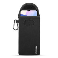 Hoesje voor Samsung Galaxy A14, MobyDefend Neopreen Pouch Met Karabijnhaak, Insteekhoesje, Riemlus Hoesje, Zwart