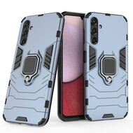 Samsung Galaxy A14 Hoesje - MobyDefend Dubbelgelaagde Pantsercase Met Standaard - Blauw